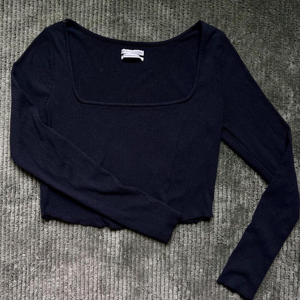 Urban Outfitters Black Square Neck Long Sleeve Crop Top – L | Y2K